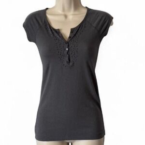 Vintage Y2K Aeropostale Gray Beaded Henley Top, Women's Size S